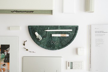 大理石半圓淺盤  (台灣蛇紋石)