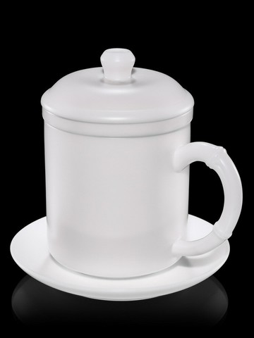 泥味德化白瓷辦公水杯羊脂玉竹韻陶瓷茶水分離泡茶杯商務水杯