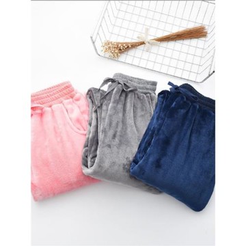 冬季加厚法蘭絨家居褲男長褲保暖珊瑚絨女士厚睡褲純色簡約收口