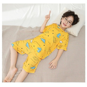 舒適滿分~夏季新款兒童睡衣套裝女童家居服小孩短袖寶寶薄款男孩兒童家居服套裝可外穿 男童睡衣 空調服兩件套 中小童套裝
