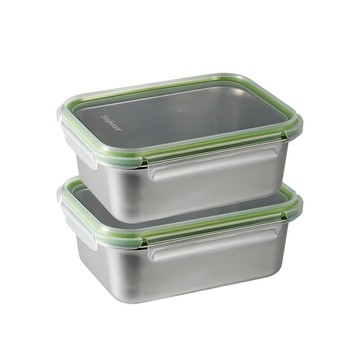 Corelle Brands Eco Simple 可微波304不鏽鋼長方形保鮮盒1250ml-兩入組