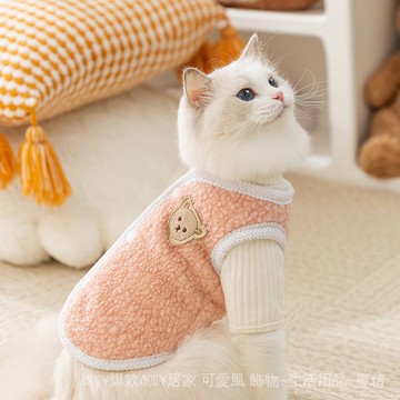 寵物衣服 寵物衣服冬天 狗狗衣服 寵物保暖 貓衣服 兩腳衣 日韓簡約小熊泰迪絨背心貓咪馬甲秋冬季加厚絨衣打底衫兩件套衣服