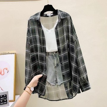 💯臺灣出貨💯防晒衣服女夏季長袖雪紡新款韓版洋氣百搭薄款外套格子襯衫涼感外套防風薄外套戶外釣魚衣露營裝備