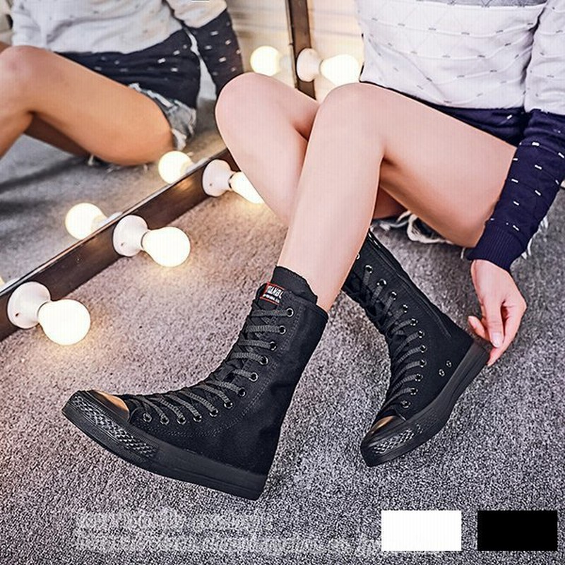 スニーカー ハイカット レディース ダンスブーツ ロング 黒 白 編み上げ ショートブーツ ダンス短靴 脚長 通販 Lineポイント最大0 5 Get Lineショッピング