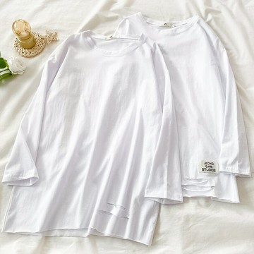 學生ins原宿風韓版百搭長袖t恤女秋春疊穿內搭白色打底衫上衣