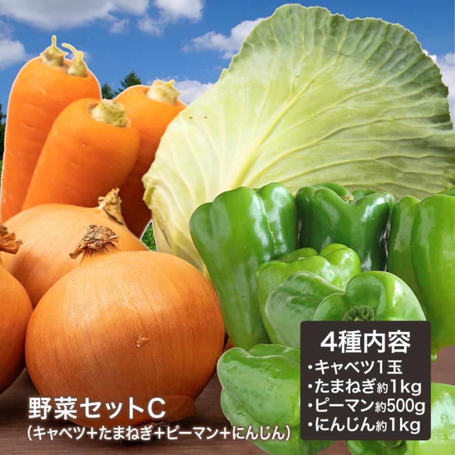 人参　おうち時間　玉ねぎ　ポテト　おうちごはん　LINEショッピング　定番　きゃべつ　野菜セットC（キャベツ1玉・たまねぎ約1kg・ピーマン約500g・にんじん約1kg）4種セット　万能