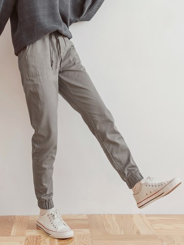 純棉腰鬆緊抽繩修身休閒褲