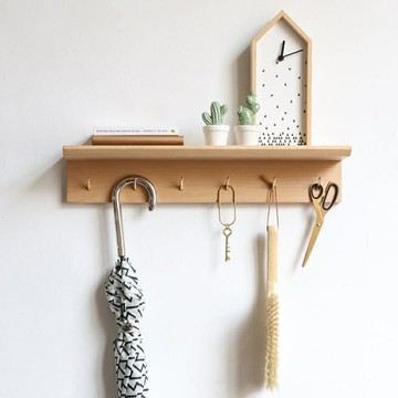 可客製優選免運櫸木L形壁掛置物架玄關入門口墻上衣帽架實木擱闆帶掛鈎多功能實木層闆掛墻置物架壁掛書架