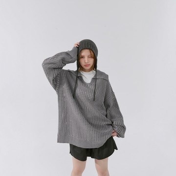 QUEENSHOP_F 女裝 長袖 中性領片鏤空針織毛衣 三色售 現+預 【01013479】