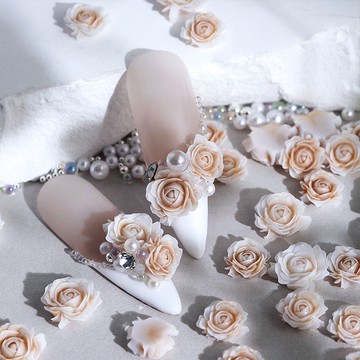 玫瑰花美甲飾品 網紅山茶花美甲飾品 立體細閃冰透黑白色樹脂玫瑰花爆款美甲小飾品 美甲DIY飾品 美甲配飾指甲裝飾美甲配件