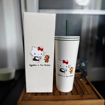 台灣現🔥貨熱銷Hello Kitty 星爸爸聯名衕款高顔值卡通保溫盃雙層加厚吸管盃