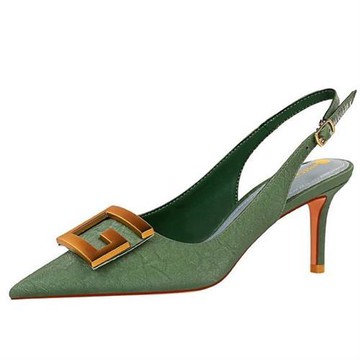 【Sp house】跑趴必備金屬方框淺口後帶尖頭細高跟鞋(3色可選)