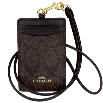 [平輸版] 【COACH】深咖PVC拼黑邊真皮掛勾悠遊卡一卡通證件夾/票卡夾 真品平輸