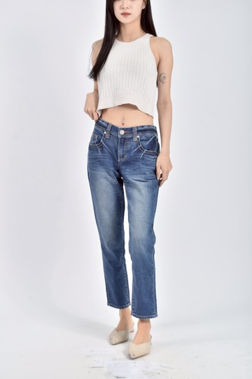 (L) bobson丹寧牛仔棉質藍色長褲