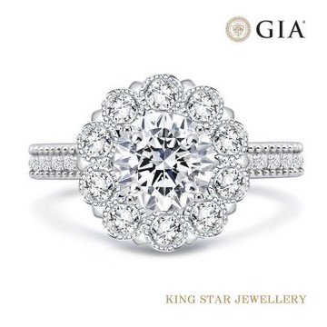 King Star GIA 30分 無色等級 3EX 天然鑽石戒指 滿鑽花朵(F color 八心八箭)