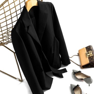 積里米 **單 女士系帶收腰西裝西服中長款外套 氣質