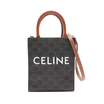 CELINE 賽琳 棕色 Triomphe 帆布 Mini Vertical Cabas 兩用包 【二手名牌BRAND OFF】