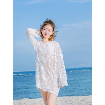 游泳衣罩衫蕾絲速干外套比基尼外搭鏤空漂流海邊防曬衣大碼套頭衫