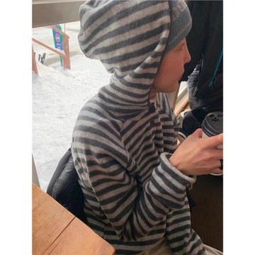 Exclusive type 街頭日系復古磨毛條紋博主baby同款連帽紐扣衛衣