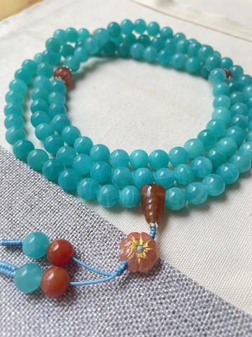 8mm 天然天河石佛珠108 冰飄南紅瑪瑙配珠佛頭