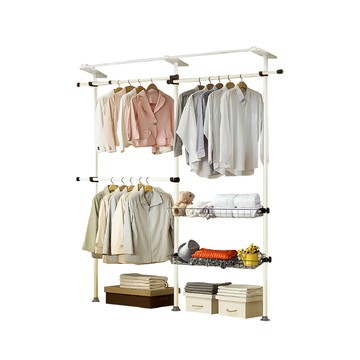 【慢慢家居】可掛簾免打孔-頂天立地掛衣架 (三立三橫兩網籃)三立三橫兩網籃