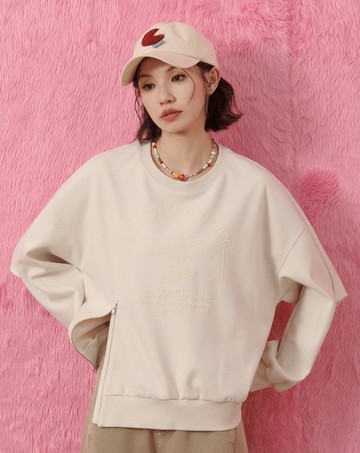 奶奶滑雪條絨拉鍊造型大學T(兩色)