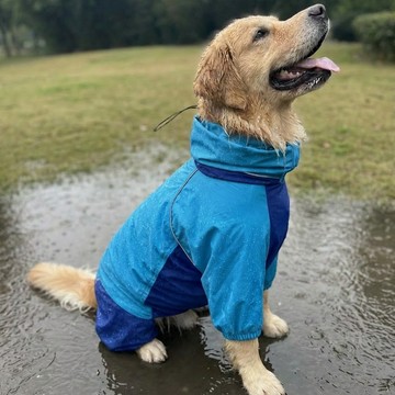狗透氣雨衣-連身式機能服 台灣製 3M反光 牽繩孔 中大型狗 天空藍