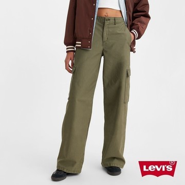 Levis 街頭工裝風中腰寬直筒休閒長褲 橄欖綠 女款 熱賣單品 A6077-0004