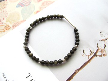 金曜石4mm 925純銀飾 金眼黑曜石 防小人避邪系列