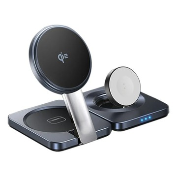 LISEN Qi2桌面三合一無線充折疊支架 桌面支架 桌上手機架 AppleWatch充電架 手機支架 Air Pods充電