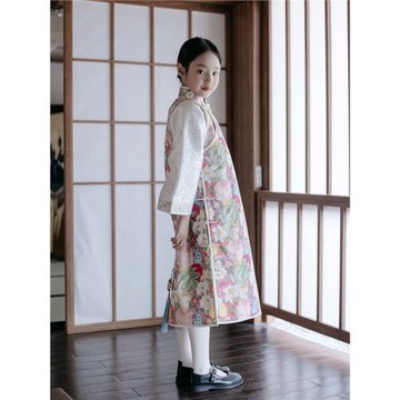 限時賞味原創旗袍兒童古法原創花色夾棉長旗袍兩件套年衣春節