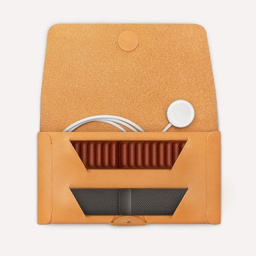 義大利植鞣皮革 Apple Watch錶帶/充電線收納包 黑色-Apple Watch錶帶收納包