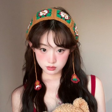 🔥臺灣出貨🔥民族風時尚手工針織鈎花頭飾女春秋季出遊拍照可愛甜美少女風頭巾