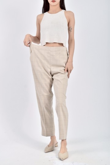 加購優惠(2XL) uniqlo質感鬆緊腰格紋杏色長褲