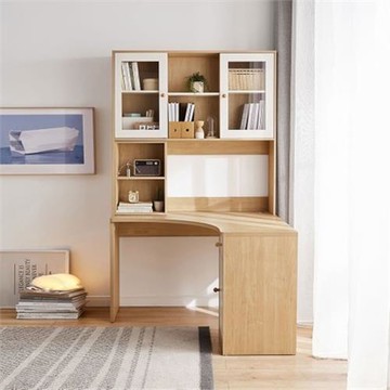 [hoi!]林氏木業北歐簡約附書架轉角書桌 JV3V-原木+白色