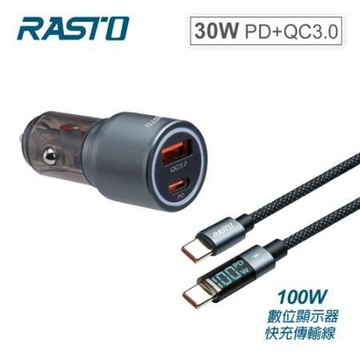 RASTO車用30W數顯快充傳輸充電組/RB49