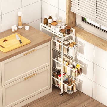 【AOTTO】四層可抽拉附輪夾縫收納架(推車 收納架 置物架 層架 收納籃)