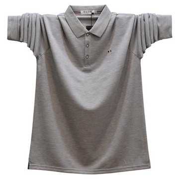 秋裝男士長袖t恤純棉純色翻領POLO衫胖哥肥佬寬松加肥加大碼上衣