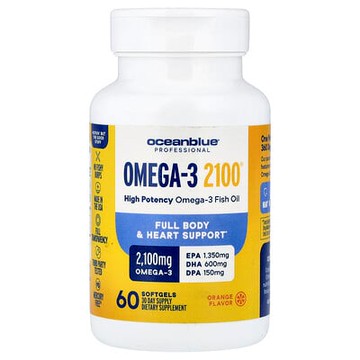 OceanBlue, 專業，Omega-3 2100，優效，天然橙味，2100 毫克，60 粒軟膠囊（每粒軟膠囊 1500 毫克）