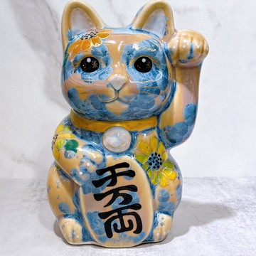 【葵耀福運】日本清水燒招財貓 | 花結晶 灰青 億万両 体花 特大