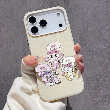 艾絲樂小兔子 iPhone17ProMax皮紋軟殼 蘋果16手機殼 大孔鏤空鏡頭 15plus 14 13 防摔保護殼