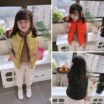 童裝秋冬季新款 中小童帥氣舒適馬甲 男女童簡約立領純色坎肩1入