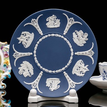 英國製Wedgwood 碧玉浮雕 波特蘭古典神話裝飾盤 絕版手工藝術盤