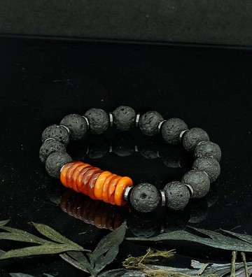 火山石老蜜蠟 10mm 手鍊 ( Lava Stone Amber Bracelet )