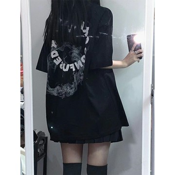 半袖2022夏季新款oversize黑色t恤女短袖寬松韓版慵懶風上衣ins潮