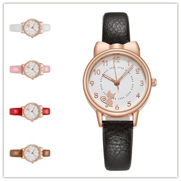 有間小鋪 可愛貓咪手錶 貓咪錶 日系少女手錶女款簡約氣質學生錶ins風皮帶錶石英錶兒童手錶防摔韓版仙女錶女錶玫金錶