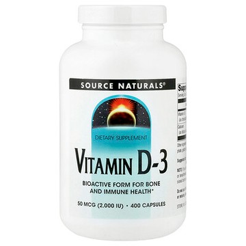 Source Naturals, 維生素 D-3，50 微克（2000 國際單位），400 粒膠囊