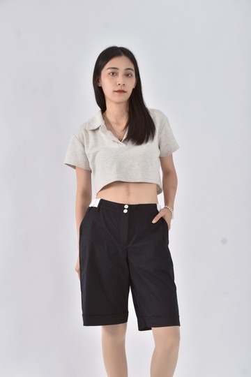 (XL) escada高腰運動質感棉質鈕扣黑色短褲