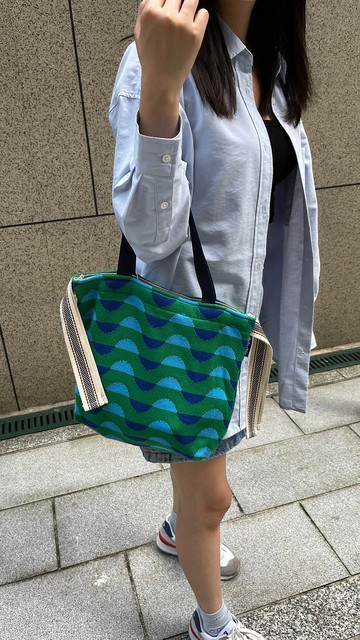 微瑕疵- 柔軟針織提袋 / 針織購物袋 - 橘色半月織紋