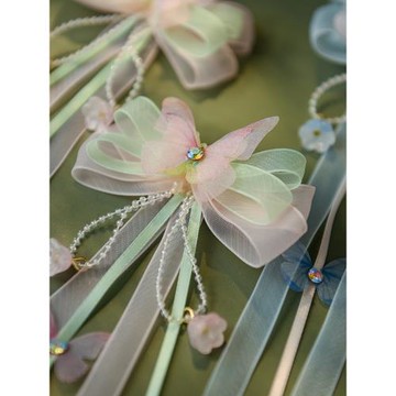 女童漢服頭飾兒童古風花朵飄帶發夾超仙步搖小女孩蝴蝶結流蘇發卡